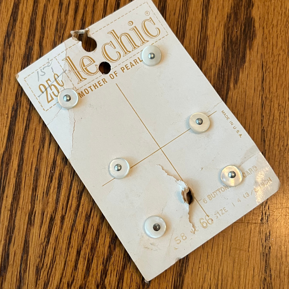 1970’s Le Chic MOP Buttons - White - Set of 6 - Size 14 - 3/8" - on card