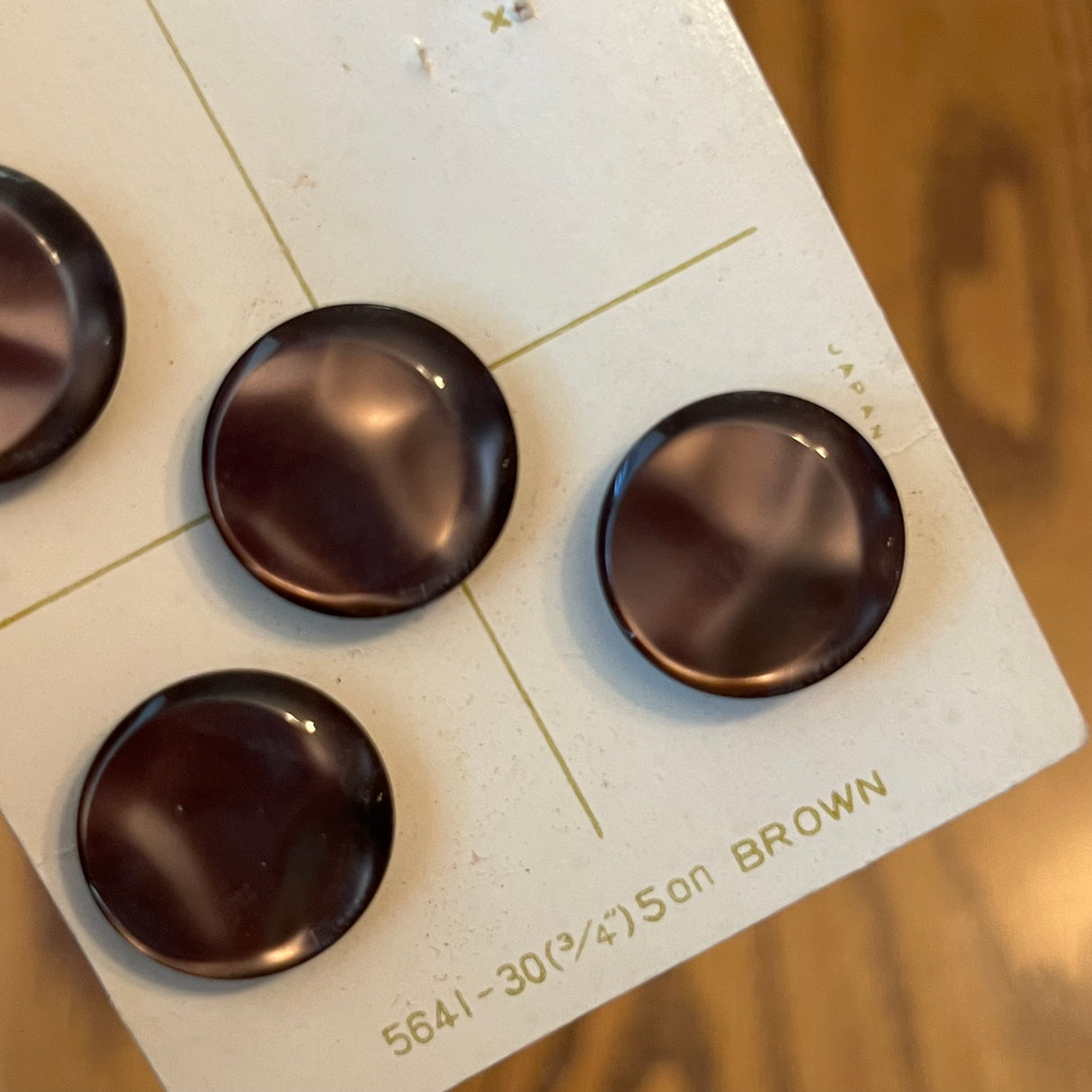 1970’s Le Chic Brown Plastic Shank Buttons - Set of 4 - 3/4" - on card