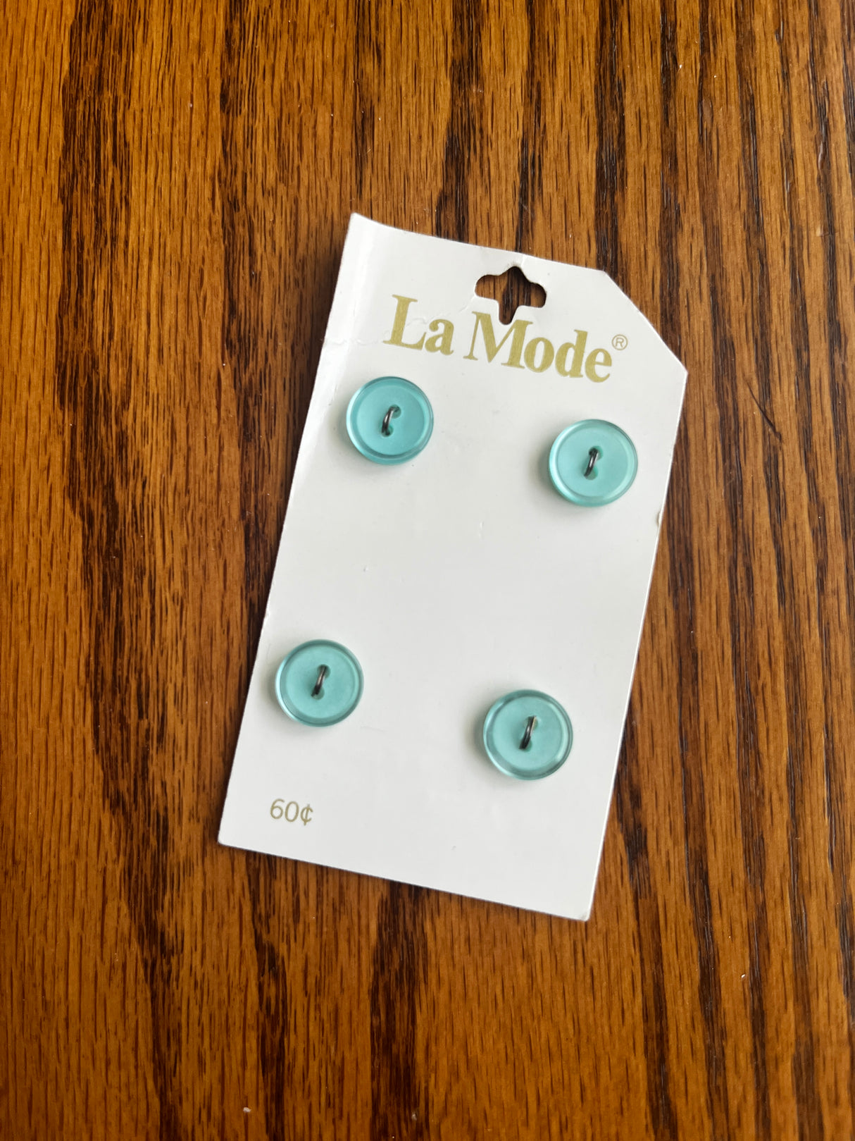 1980’s La Mode Aqua Blue Plastic Buttons - Set of 4 - 7/16” - on card