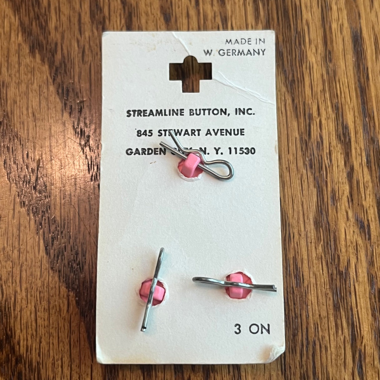 1970’s Streamline Plastic Buttons - Pink - Set of 3 - 3/4” - on card