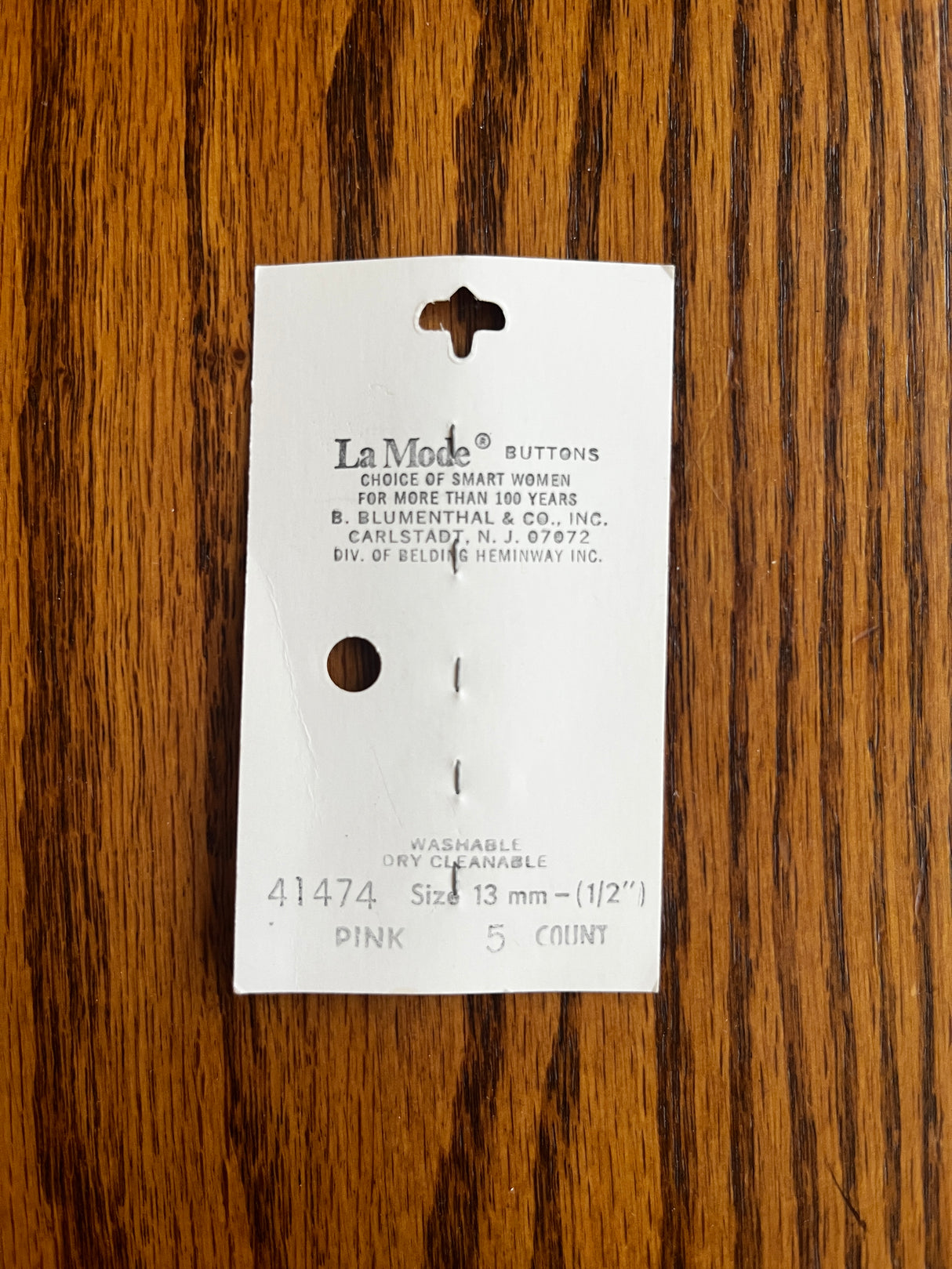 1980’s La Mode Pink Carved Plastic Buttons - Set of 5 - 1/2" - on card