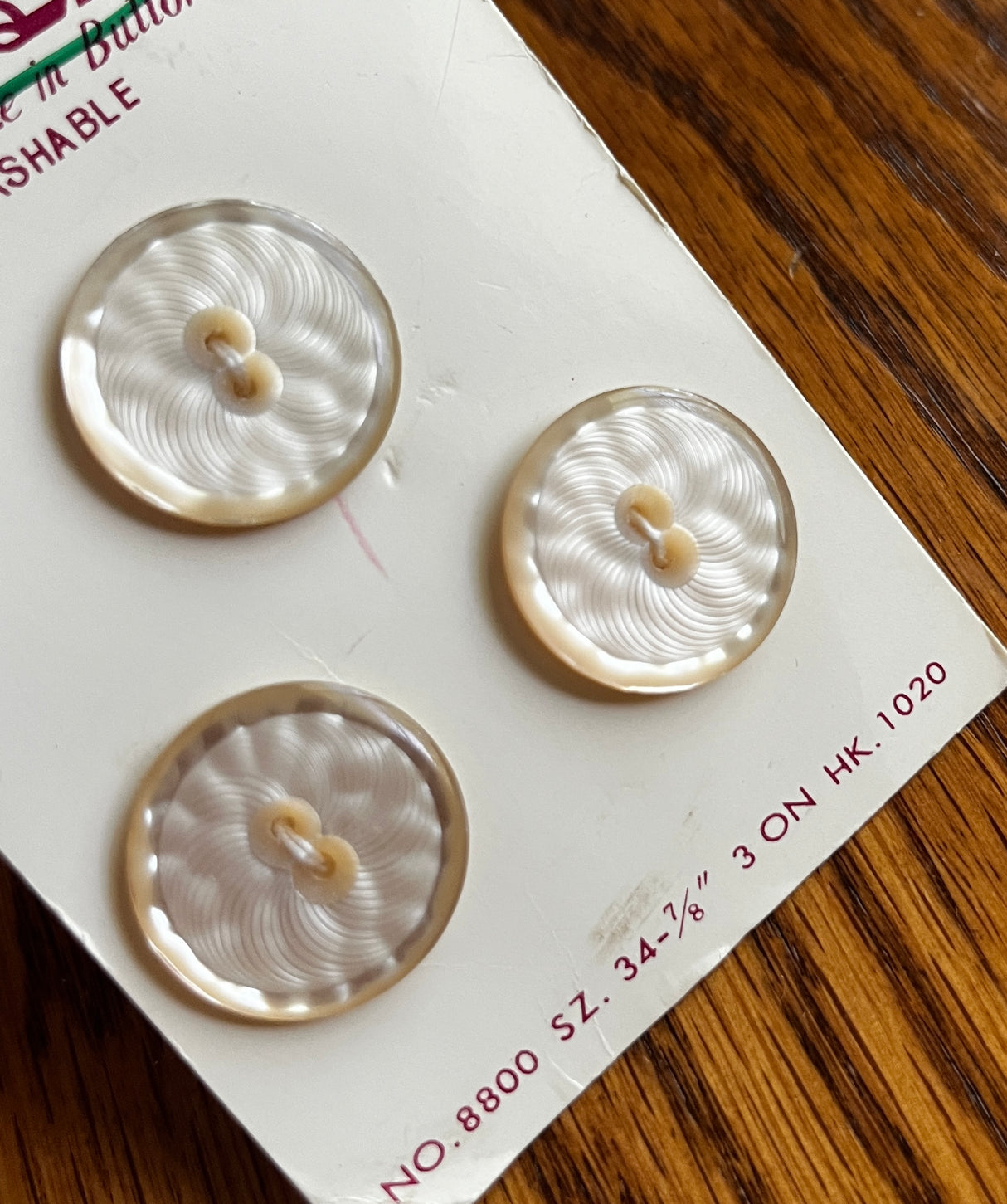 1970’s Lansing Off White Carved Plastic Buttons - Set of 3 - 7/8” - on card