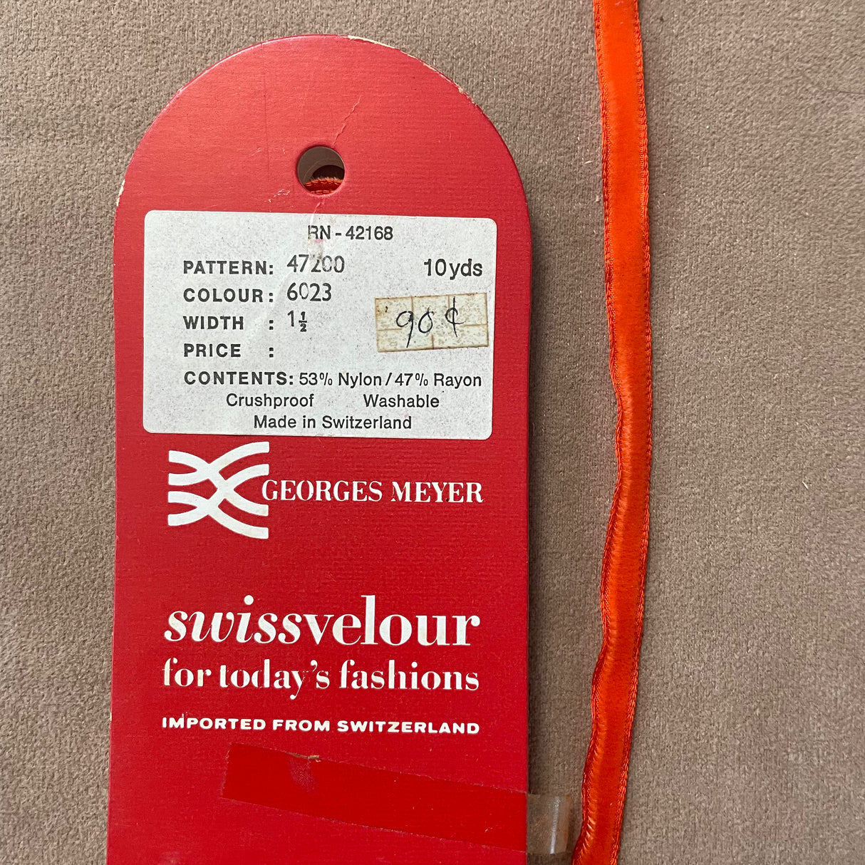 1970’s George Meyer Swissvelour Velvet Ribbon - 1/4" - Orange - BTY