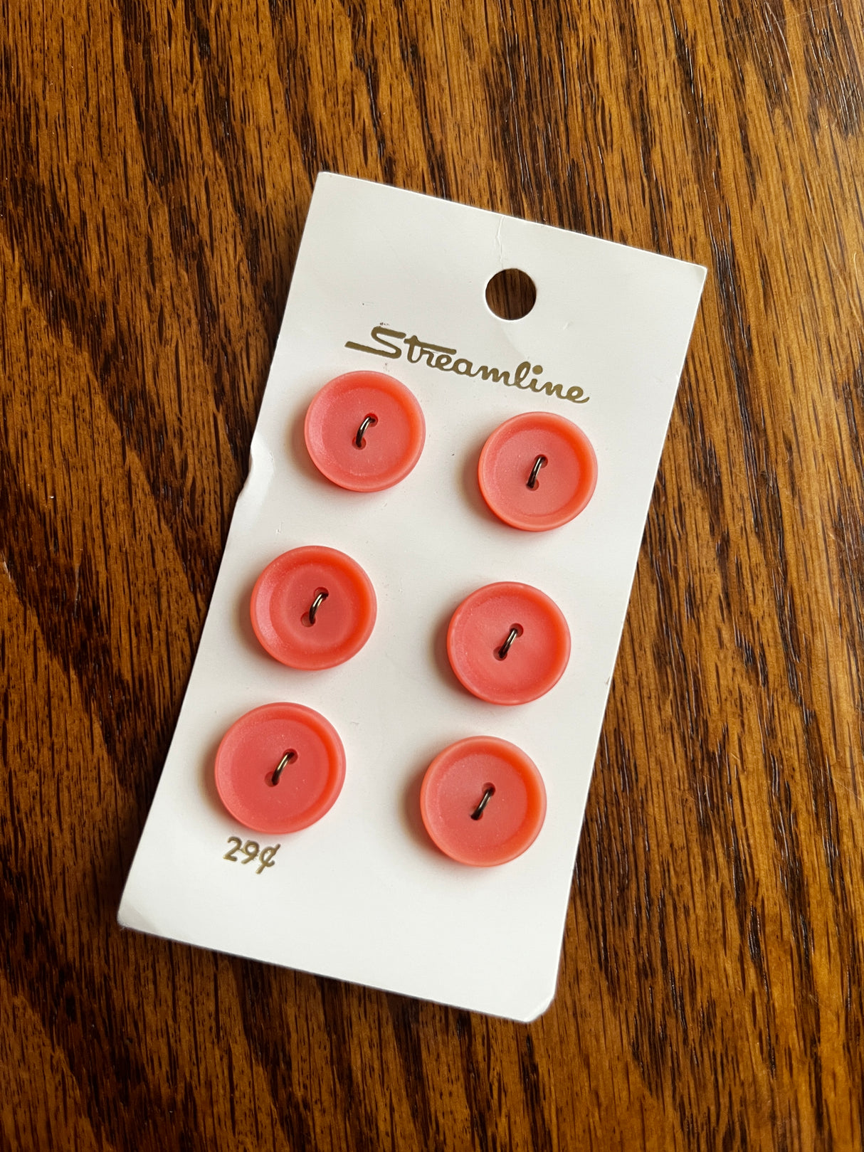 1980’s Streamline Peach/Orange Matte Plastic Buttons - Set of 6 - 5/8” - on card