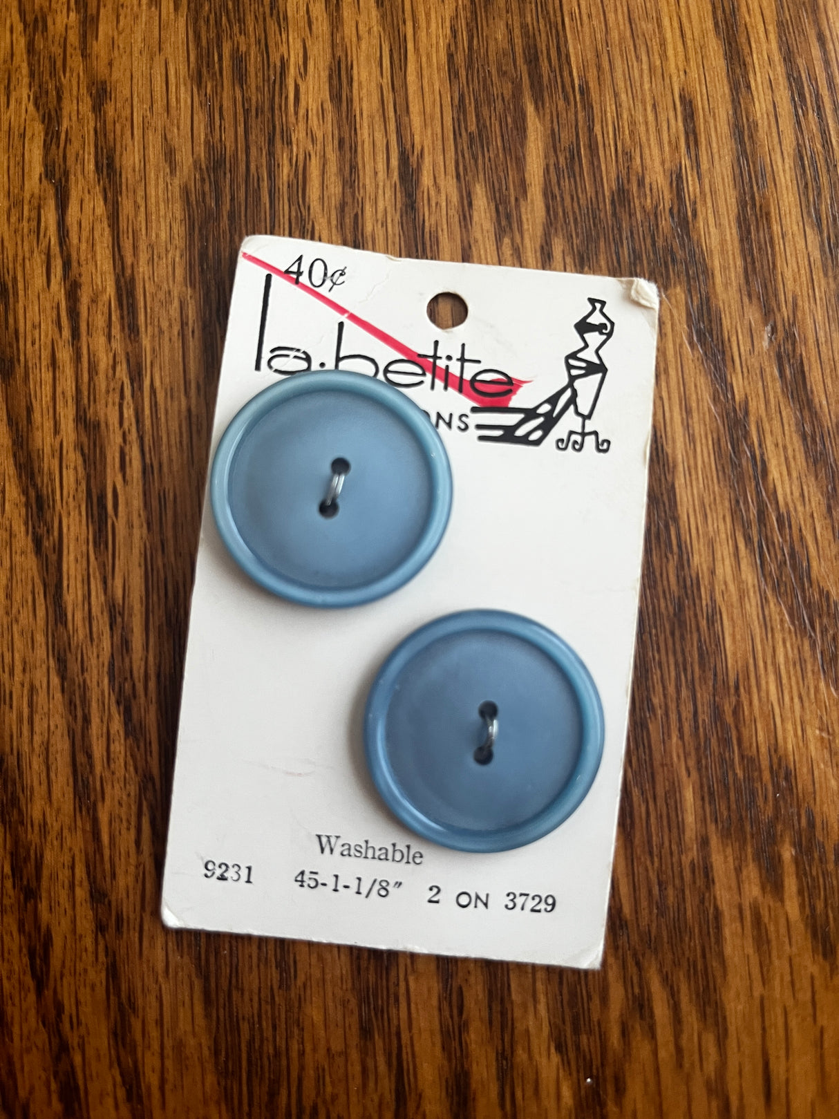 1980’s La Petite Cornflower Blue Carved Plastic Buttons - Set of 2 - 1 1/8” - on card