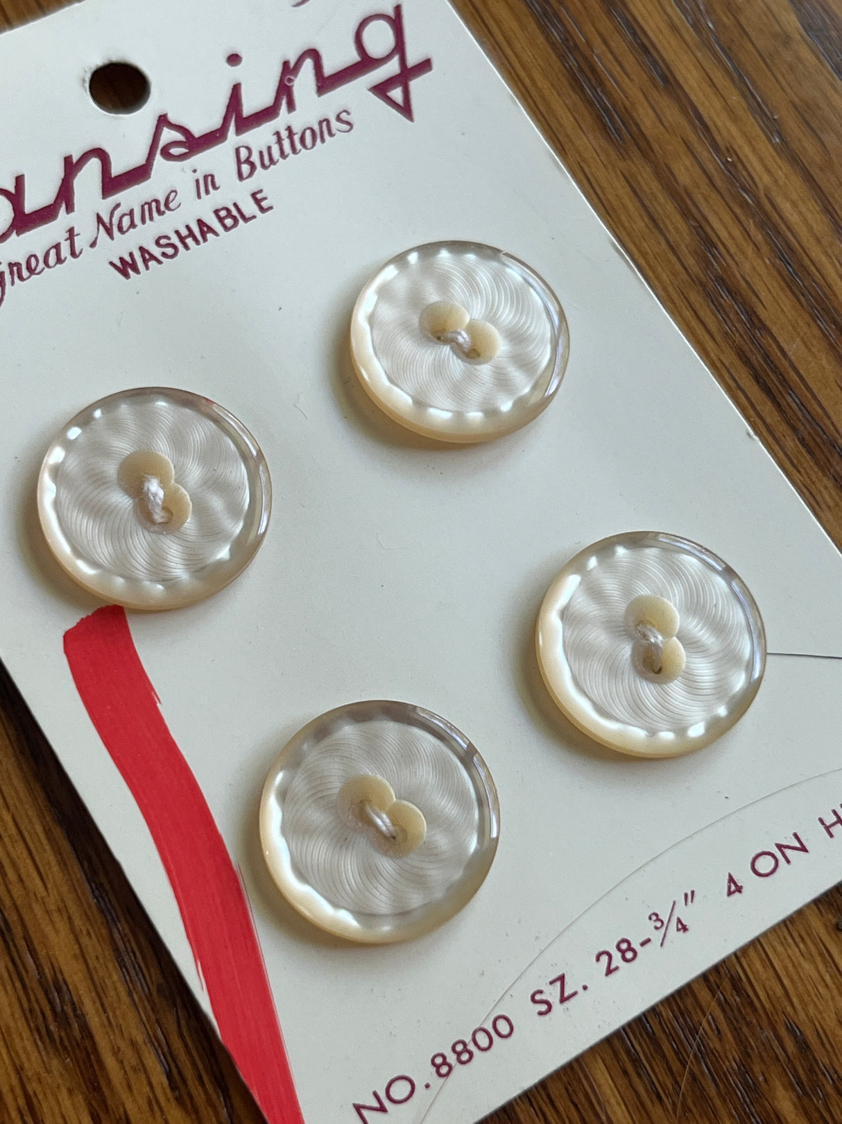 1970’s Lansing Off White Carved Plastic Buttons - Set of 4 - 3/4” - on card