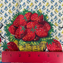 1950’s Strawberry bunches Border Print Cotton fabric on white - 1yd+