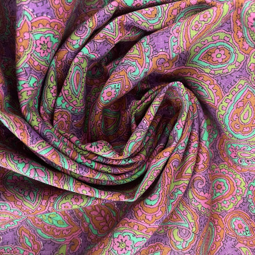 1960’s Paisley in Purple, Pink and Teal Cotton blend Fabric - 3 yds