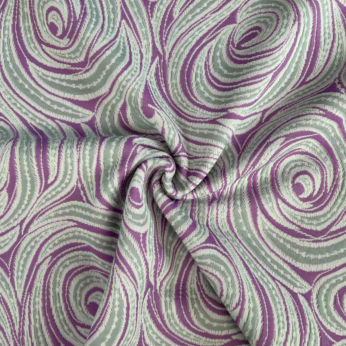 1970’s Purple/Grey Swirls Polyester Double Knit Fabric - 1yd+