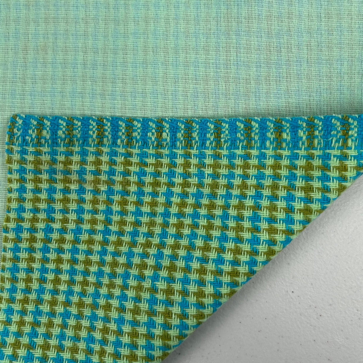 1970’s Mint/Blue/Brown Houndstooth Bonded Fabric - BTY (J16)