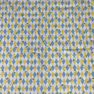 1950’s Harlequin and Roses, Yellow, Blue and White Cotton Fabric