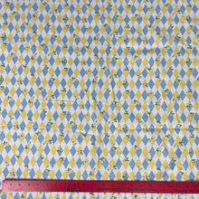 1950’s Harlequin and Roses, Yellow, Blue and White Cotton Fabric