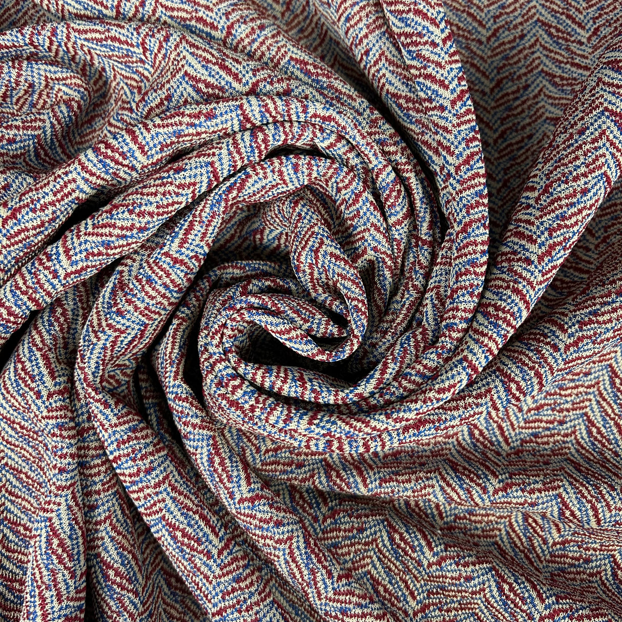 1970’s Red and Blue Zig Zag Polyester Double Knit Fabric - BTY (H9)