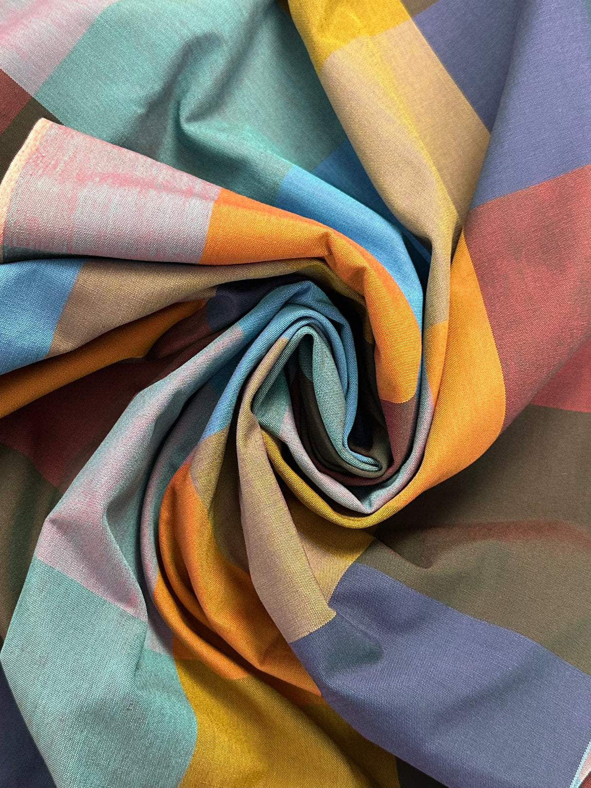 1980’s Autumn Colors in Large Squares Cotton Blend Fabric - (P211)