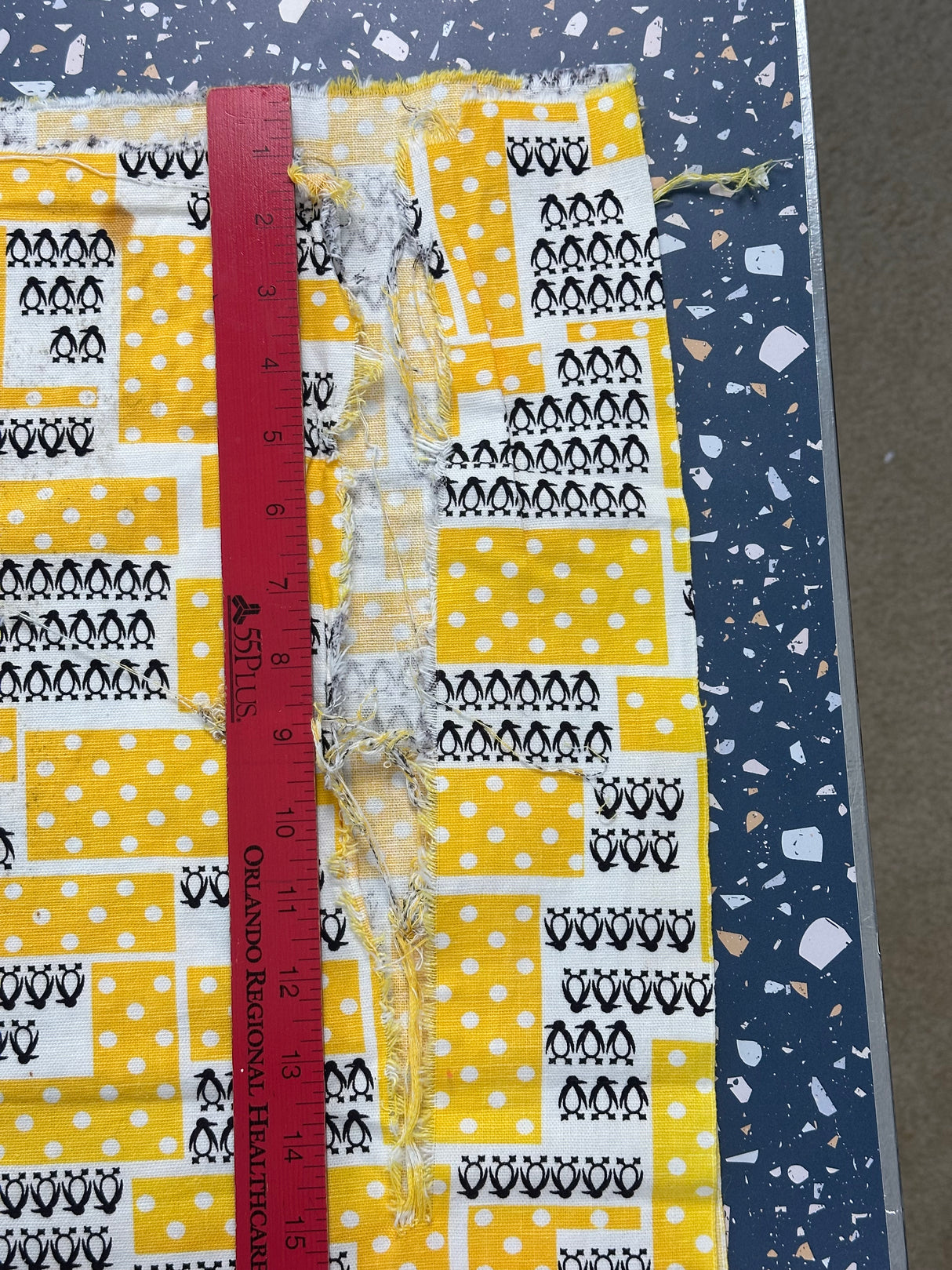 1960’s White and Yellow with dots with Black Penguins Novelty Print Cotton Fabric - (P213)