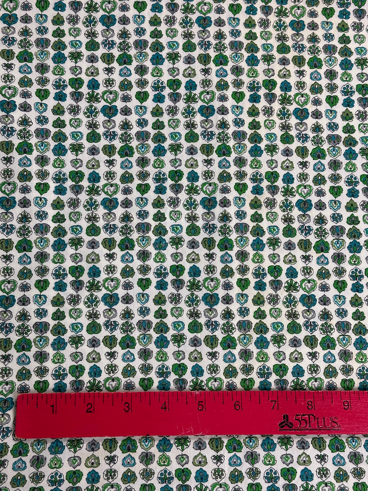 1960’s Green and Blue Leaf Novelty Print Cotton Blend Fabric - (P216)