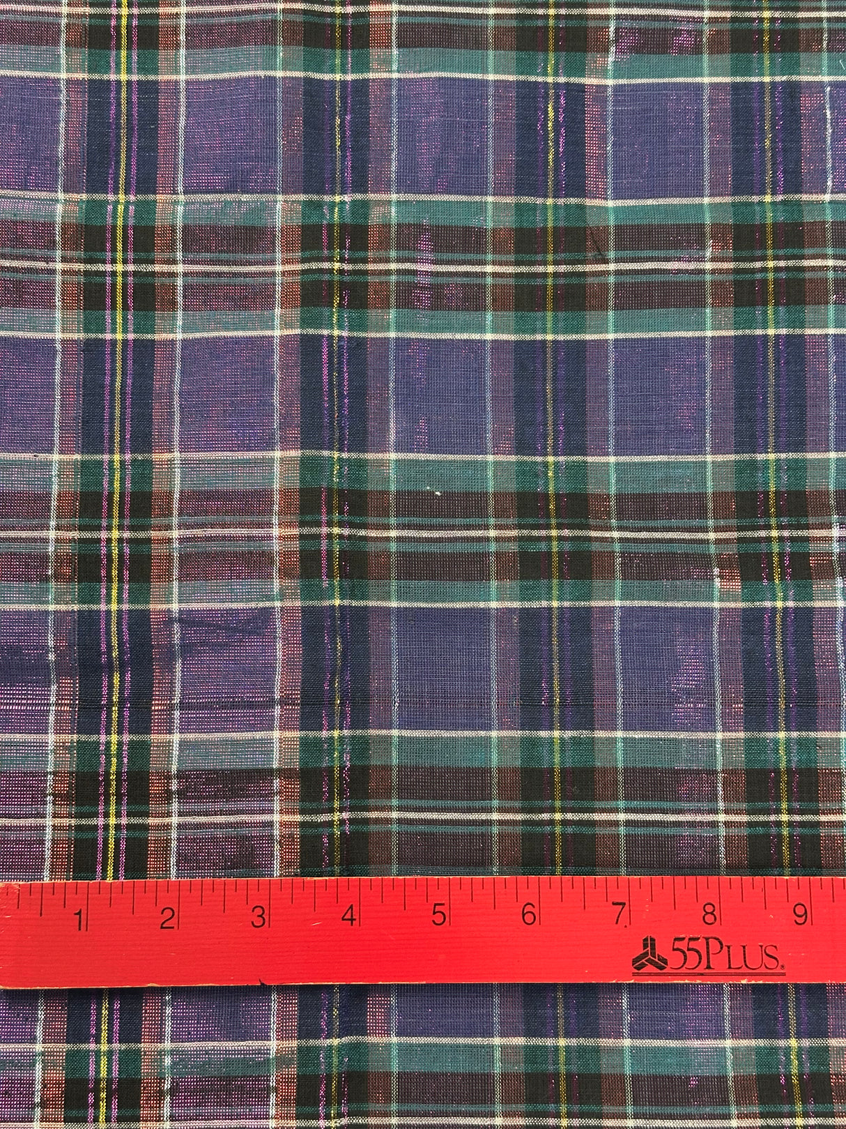 1980's Shiny Purple Plaid with Metallic Thread Synthetic Blend Fabric - (P218)