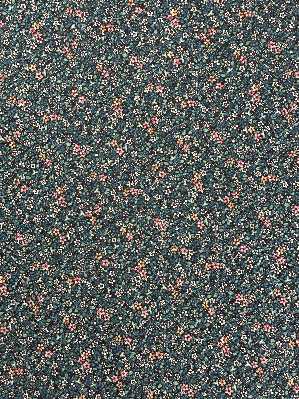 1970’s Small Blue Calico Floral Cotton Blend Fabric - (P219)