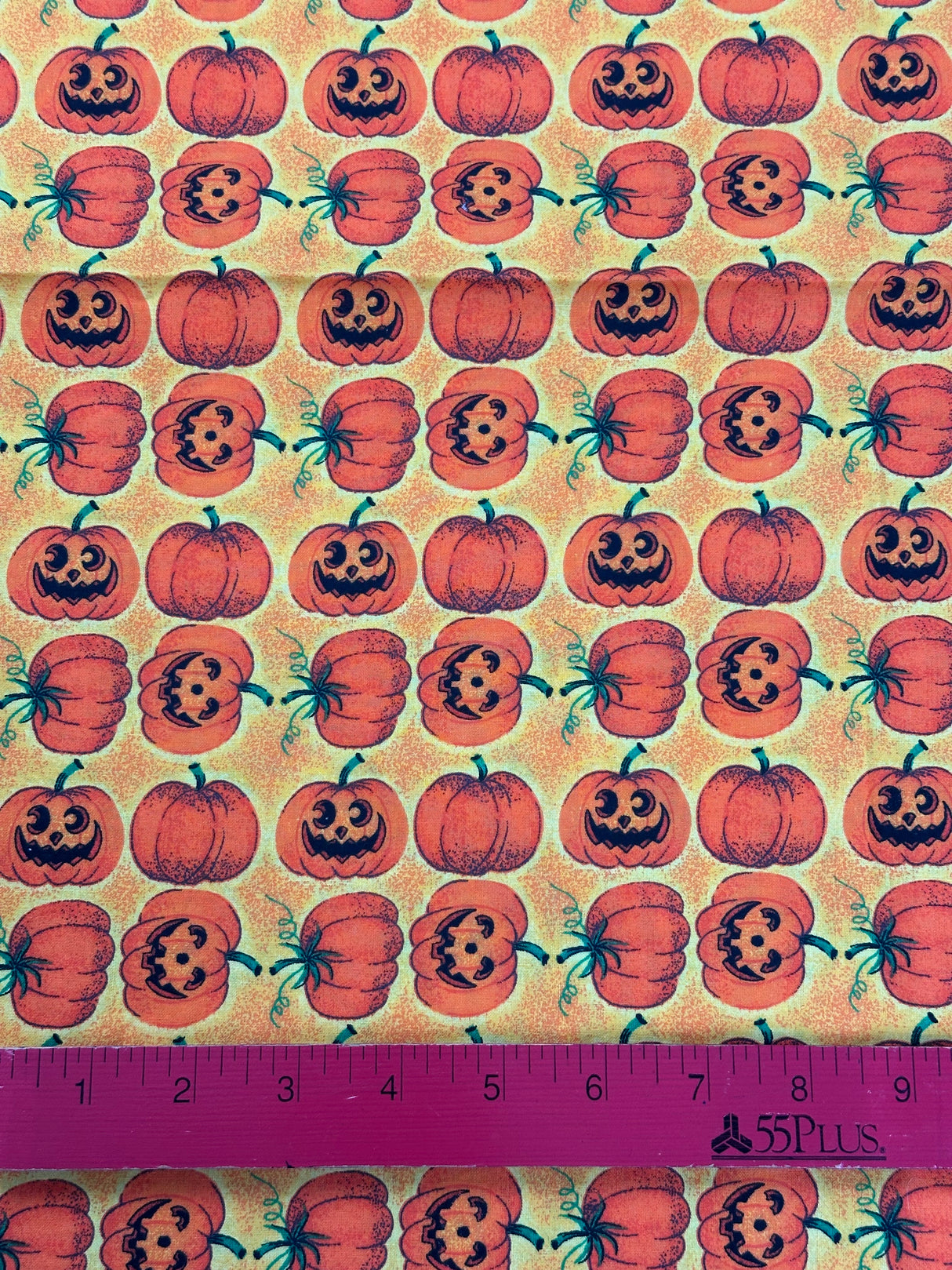 2000's Yellow Background Pumpkin and Jack-o-lantern Cotton Blend Fabric - (P223)