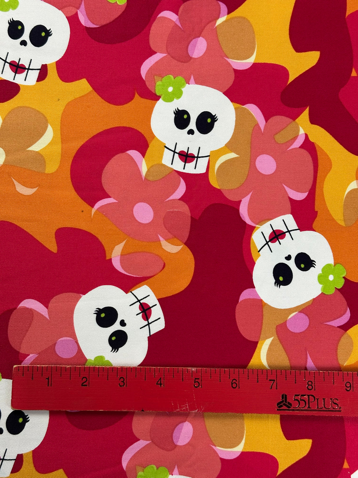 2000's Pink/Orange Groovy Skeleton Head Print Cotton Canvas Fabric - (P227)