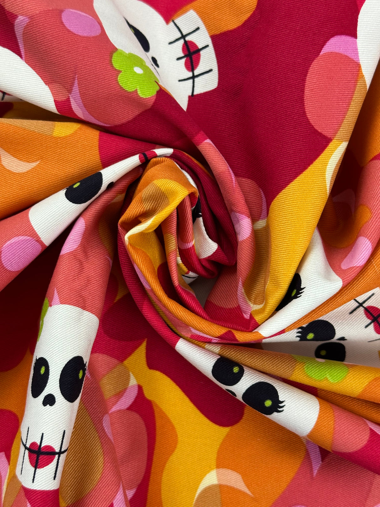 2000's Pink/Orange Groovy Skeleton Head Print Cotton Canvas Fabric - (P227)