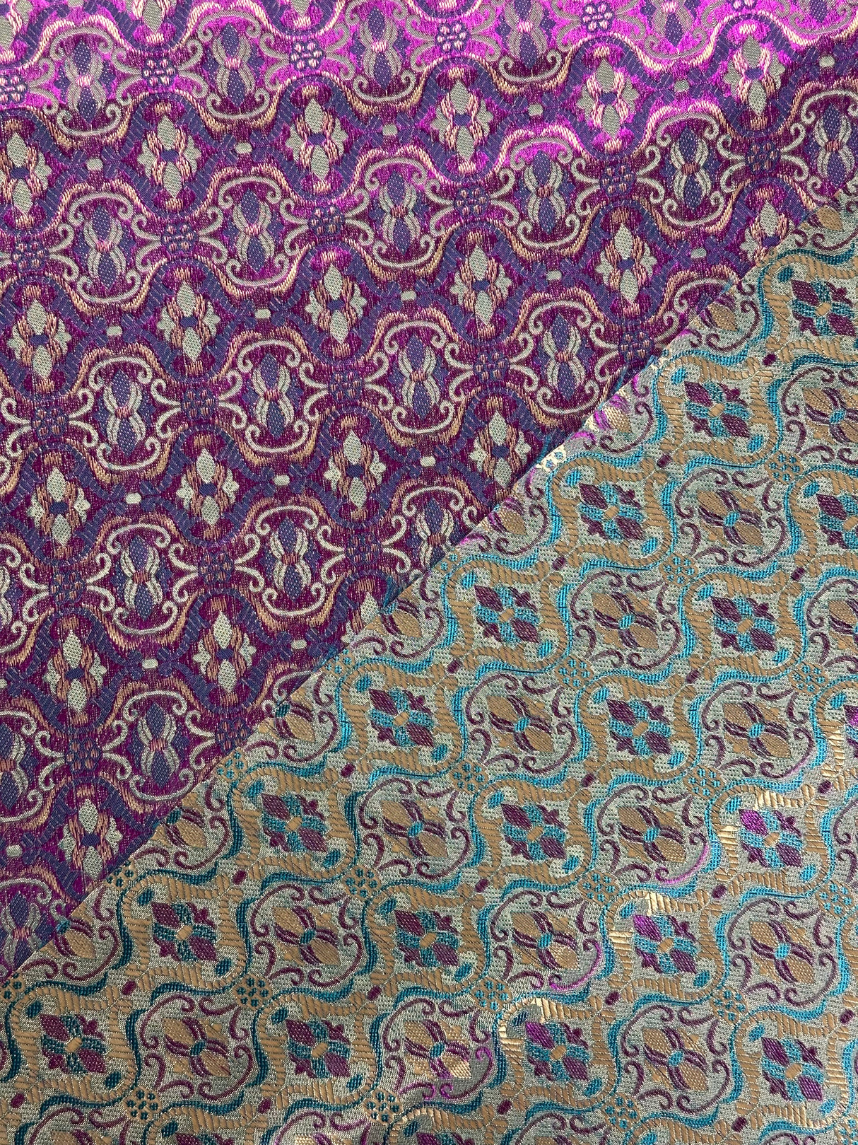 Modern Purple/Blue Woven Print Shiny Polyester Fabric - (P229)