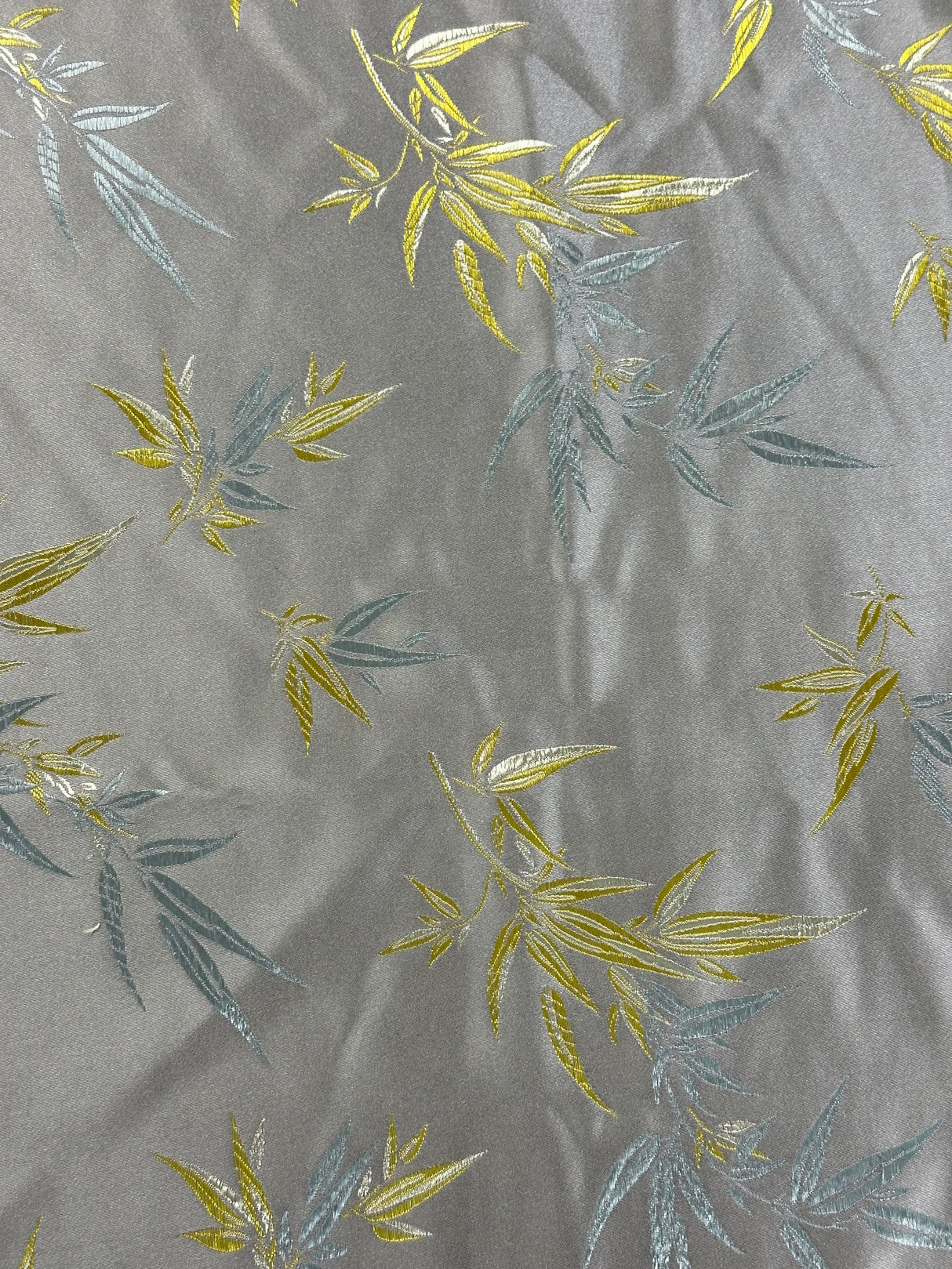 Modern Light Green/Grey Satin Leaf Fabric - (P230)