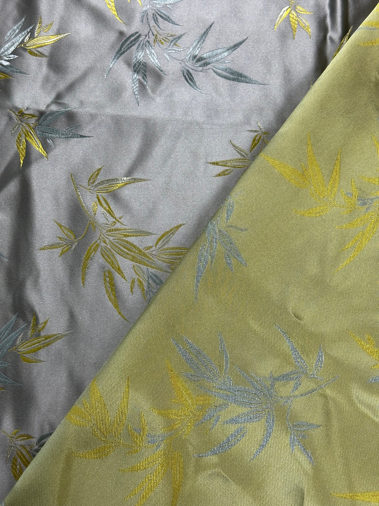 Modern Light Green/Grey Satin Leaf Fabric - (P230)