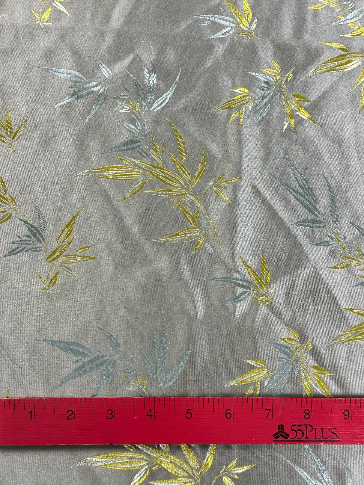 Modern Light Green/Grey Satin Leaf Fabric - (P230)