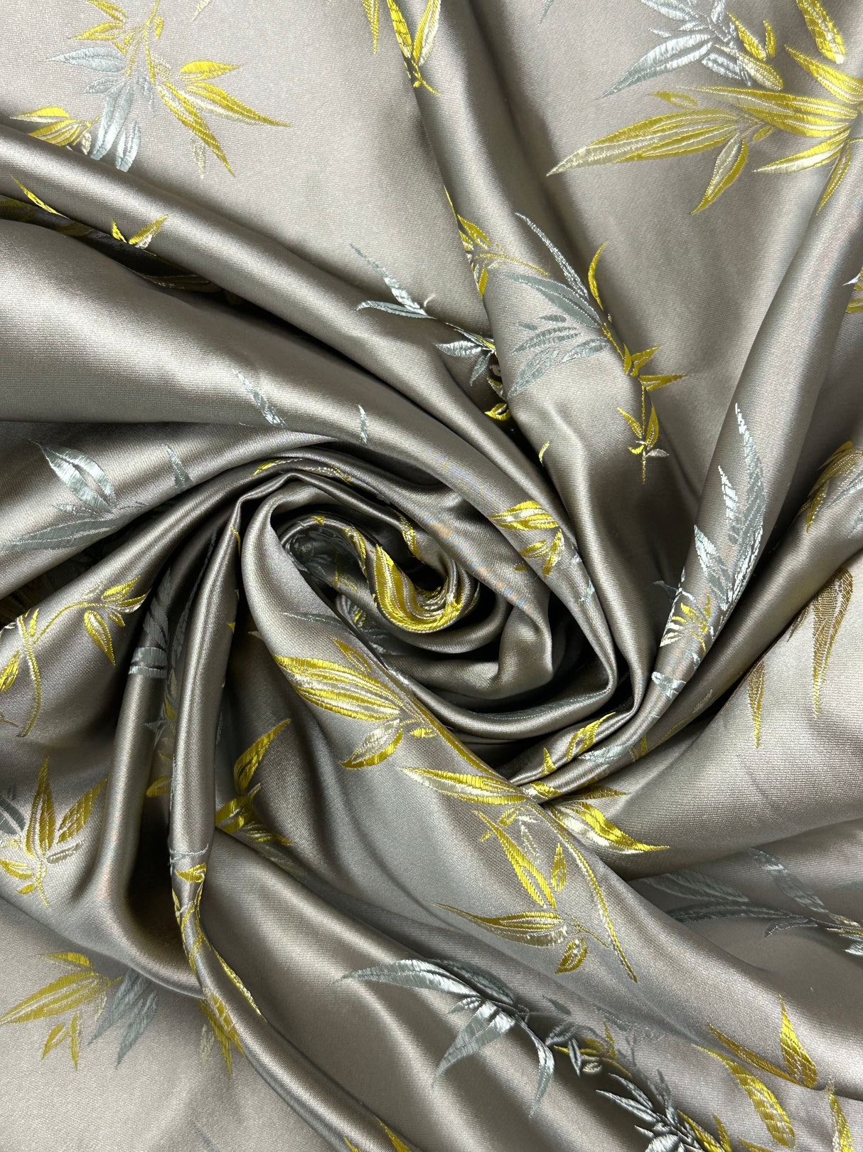 Modern Light Green/Grey Satin Leaf Fabric - (P230)