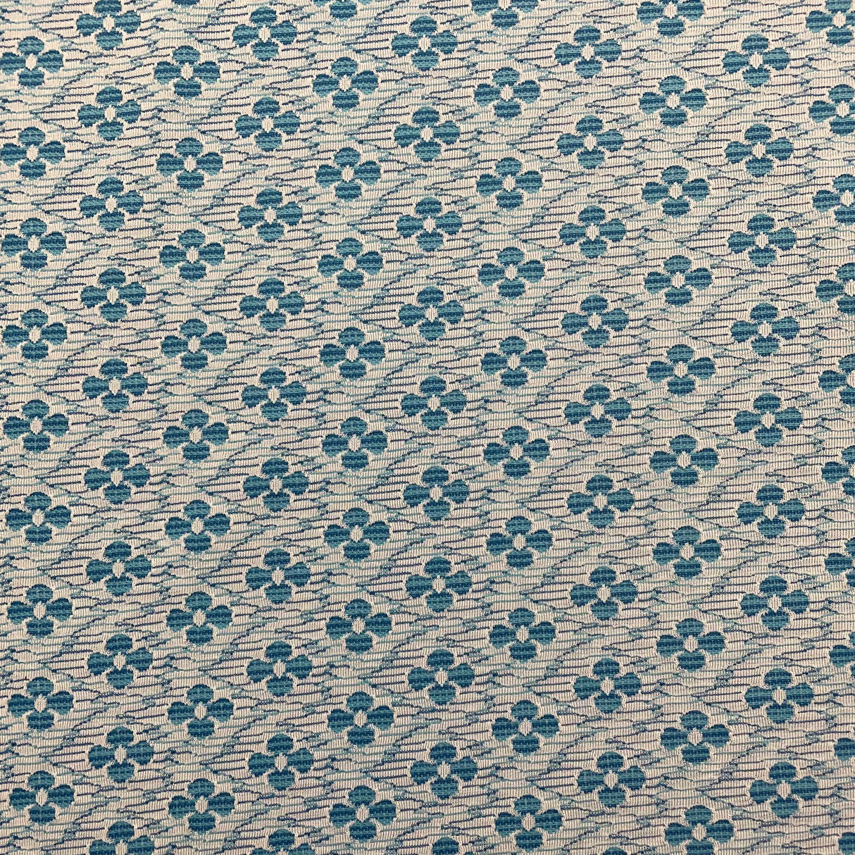 1970's Blue Flower on White Fabric - Polyester Double Knit - BTY