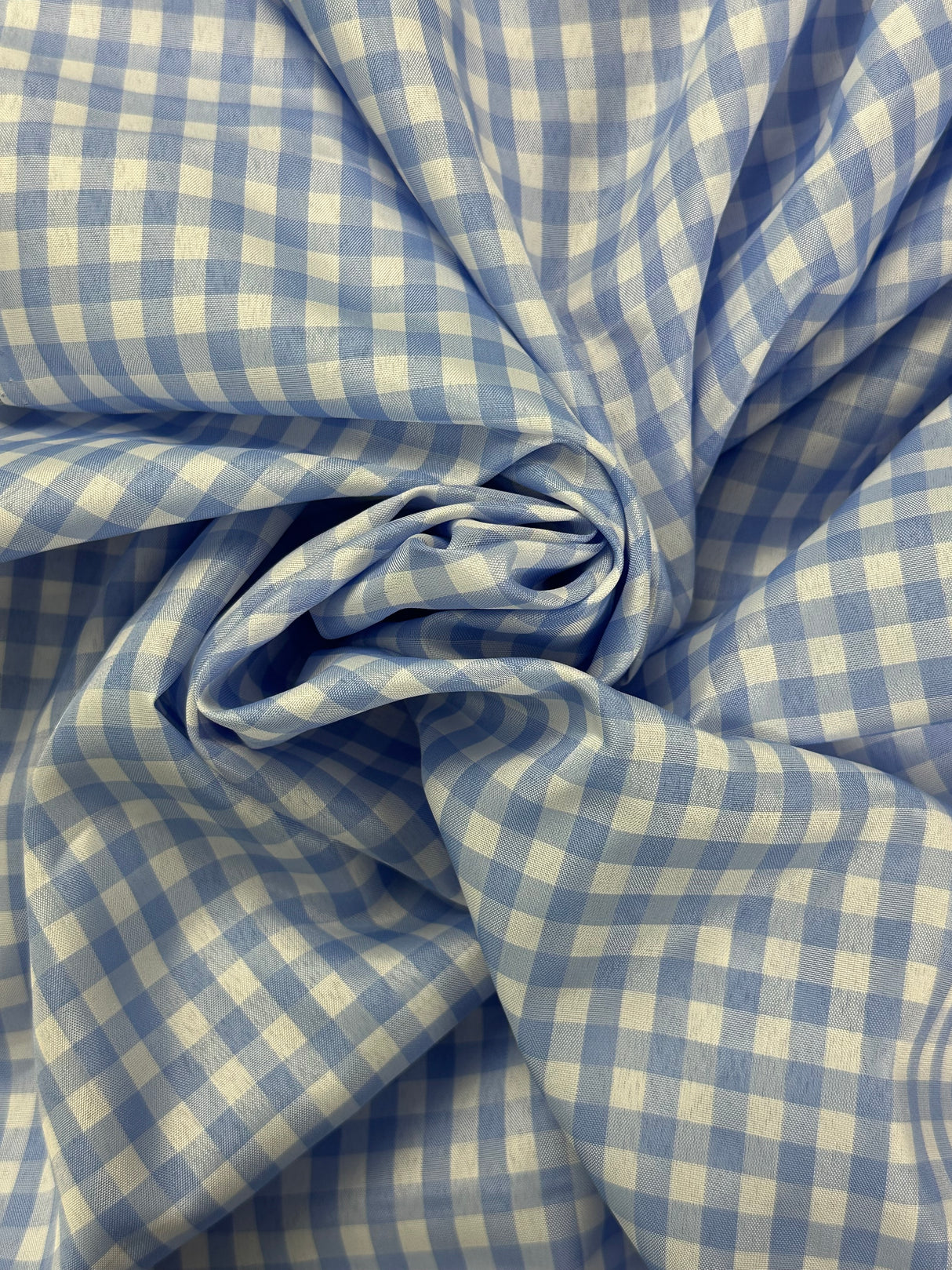1990's Blue and White Gingham Polyester Fabric - (P232)