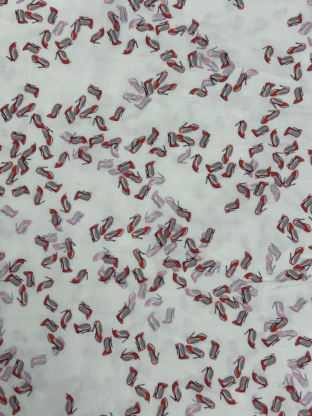 Modern White with Red High Heel Print Rayon Blend Fabric - (P233)
