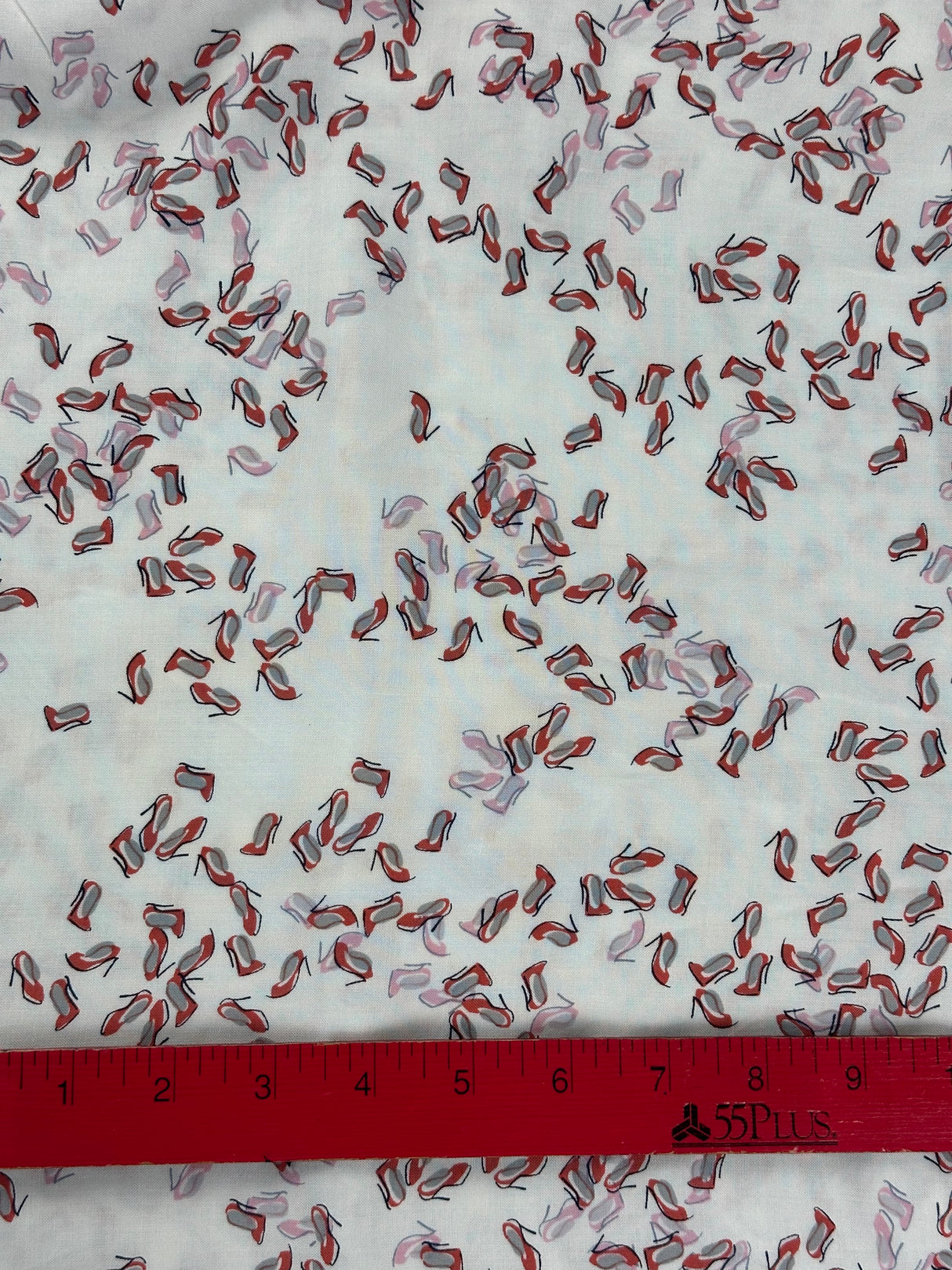 Modern White with Red High Heel Print Rayon Blend Fabric - (P233)