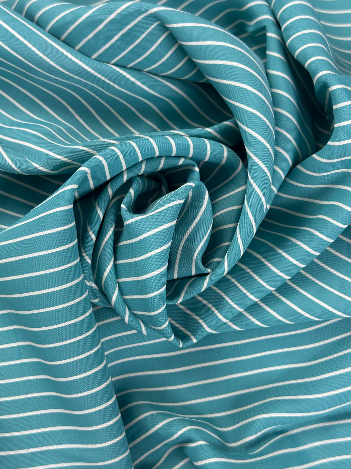 1950's Robin Egg Blue with Thin White Stripes Rayon Fabric - (P237)