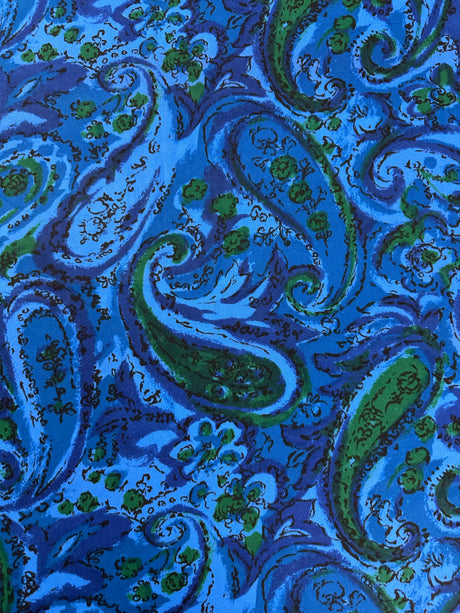 1970's Blue/Green Blended Paisley Synthetic Unknown Fabric - (P238)