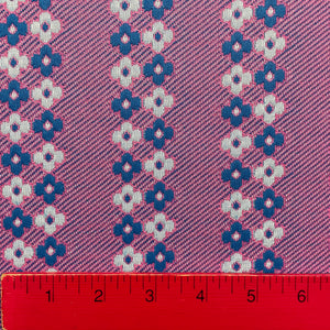 1960's Pink with lines of blue and white flowers - Double Knit - BTY