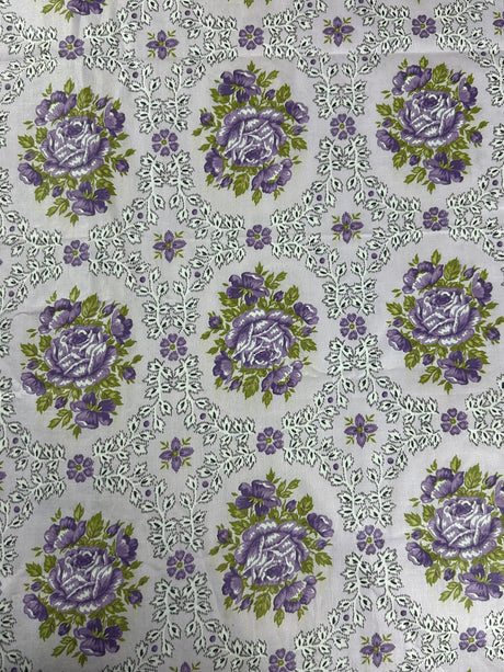 1950's Light Purple with Dark Purple Roses Cotton Fabric - (P242)