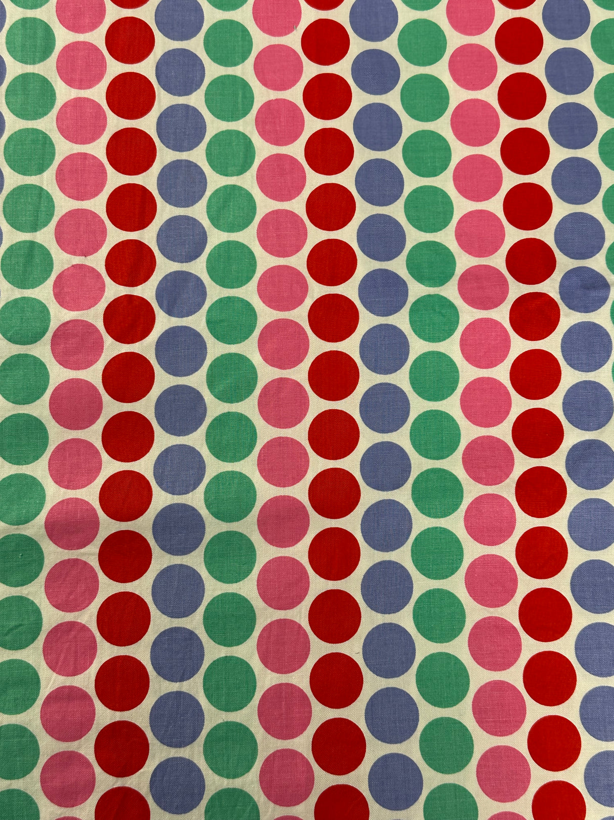 1980's Pastel Red, Pink, Green and Blue Polka Dot Fabric - (P246)