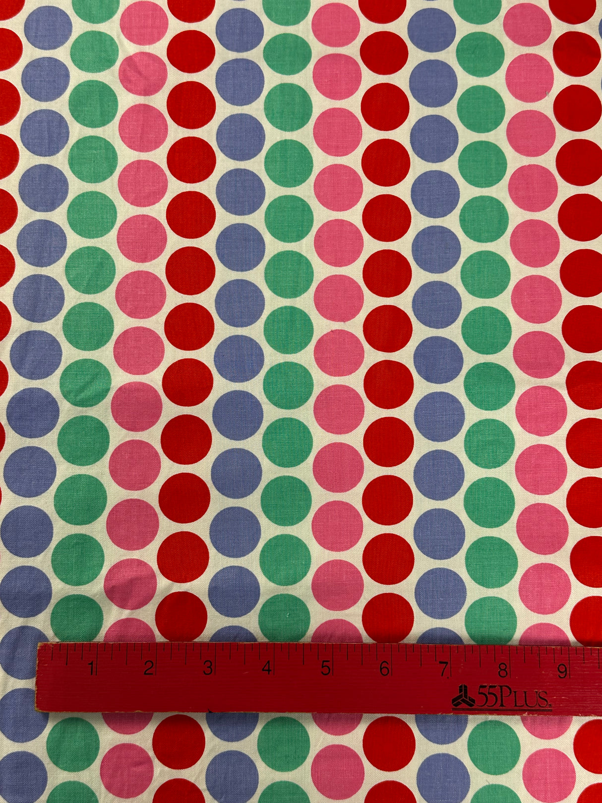 1980's Pastel Red, Pink, Green and Blue Polka Dot Fabric - (P246)