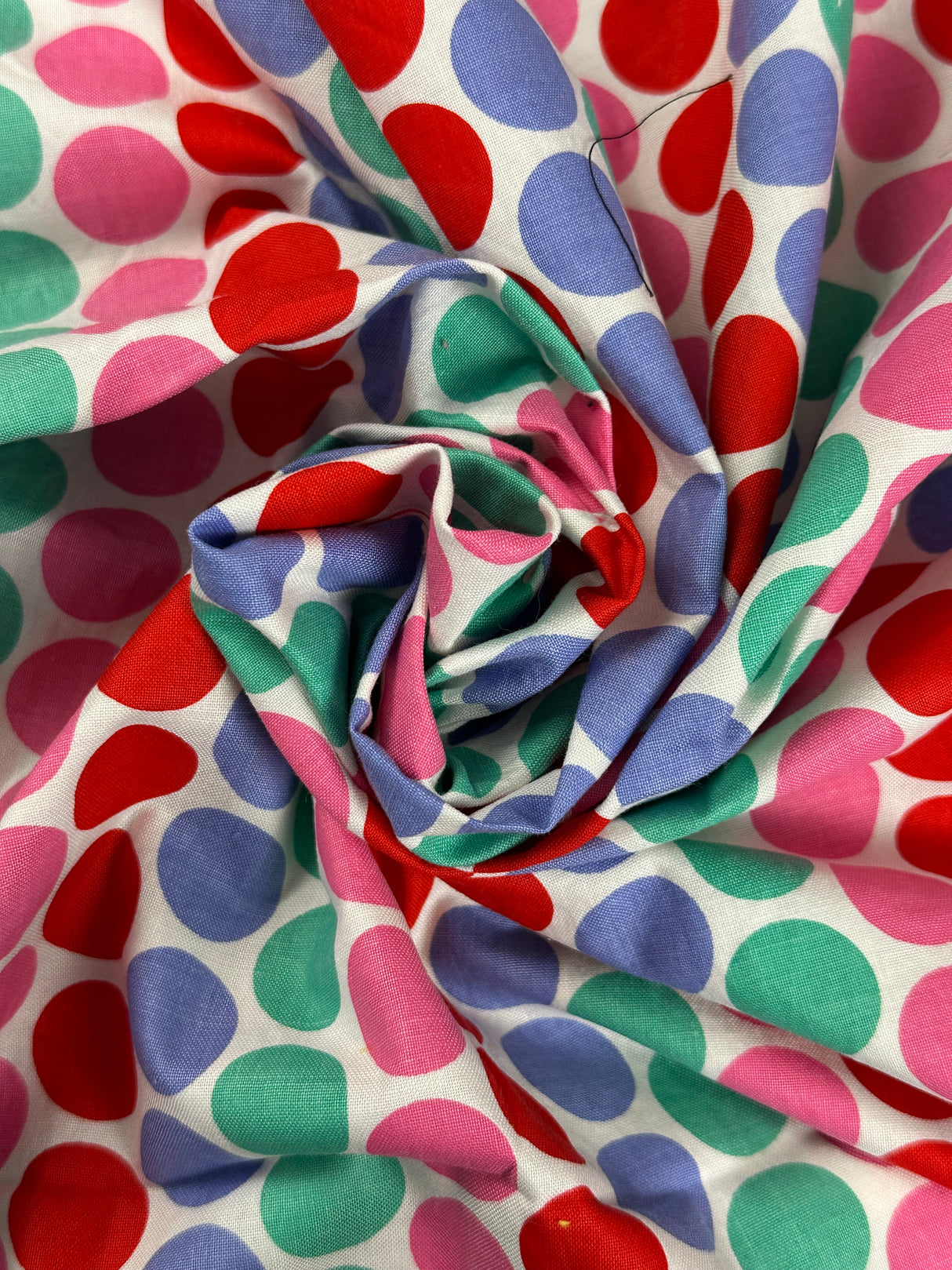 1980's Pastel Red, Pink, Green and Blue Polka Dot Fabric - (P246)
