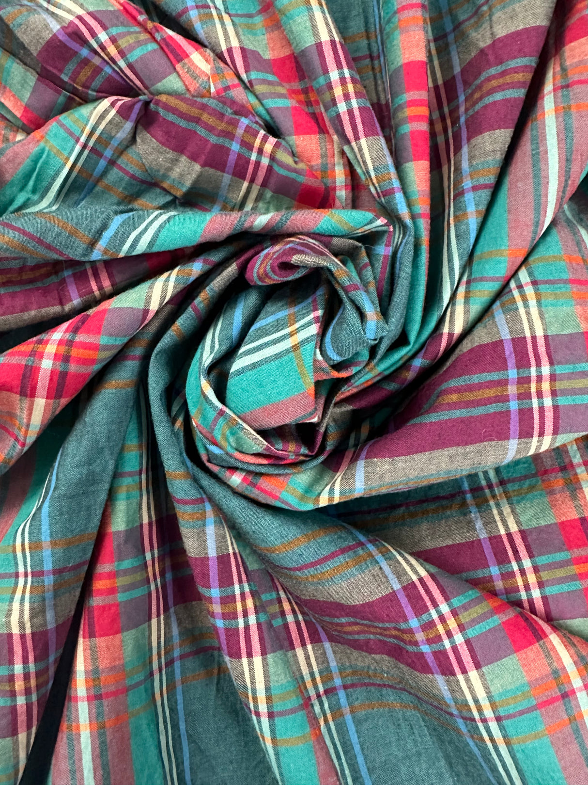 1990's Blue, Purple and Teal Plaid Fabric - (P247)