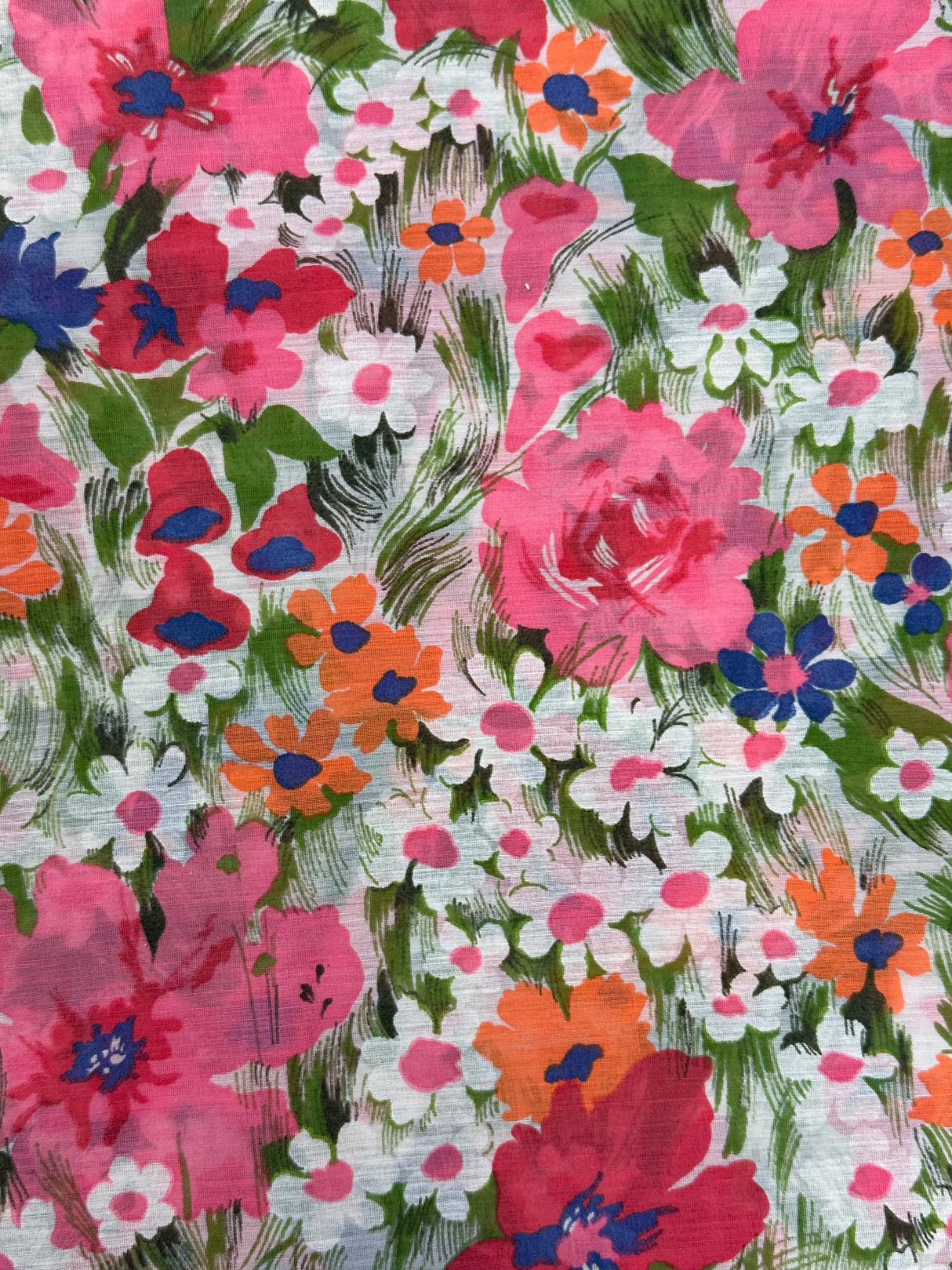 1970's Pastel Floral Sheer Cotton Blend Fabric - (P248)