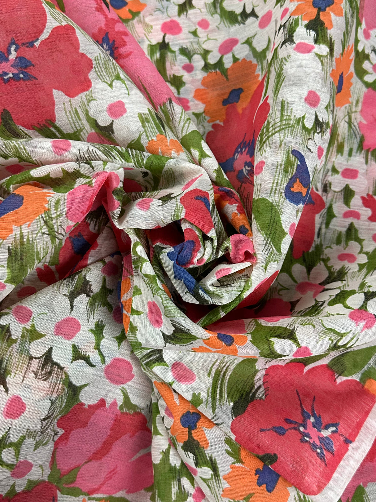 1970's Pastel Floral Sheer Cotton Blend Fabric - (P248)