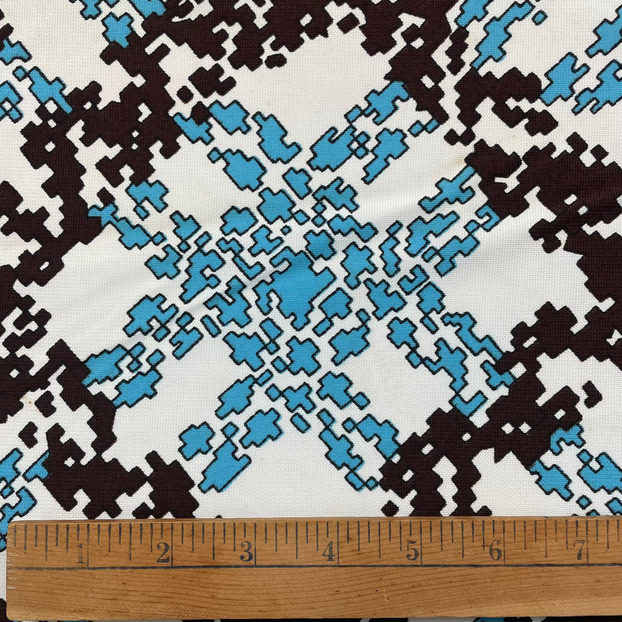 1970’s Cohama Blue and Brown Pixelated Polyester Fabric - BTY (T2)