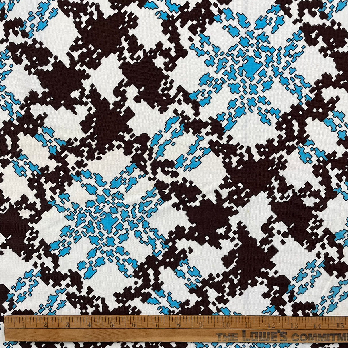 1970’s Cohama Blue and Brown Pixelated Polyester Fabric - BTY (T2)