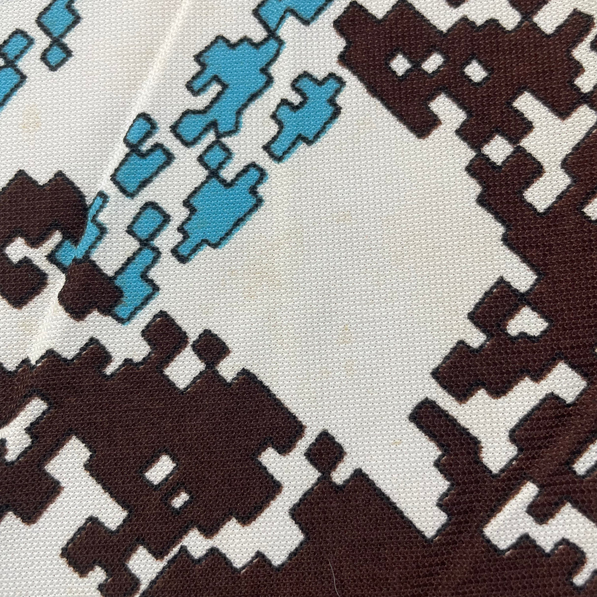 1970’s Cohama Blue and Brown Pixelated Polyester Fabric - BTY (T2)