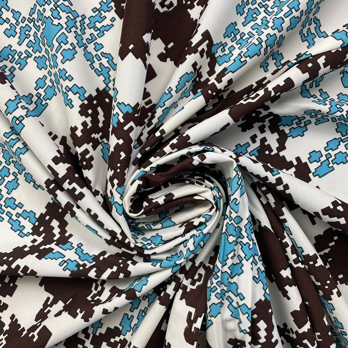 1970’s Cohama Blue and Brown Pixelated Polyester Fabric - BTY (T2)