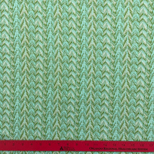 1970’s Aqua, Green and Off White Herringbone Polyester Fabric - BTY