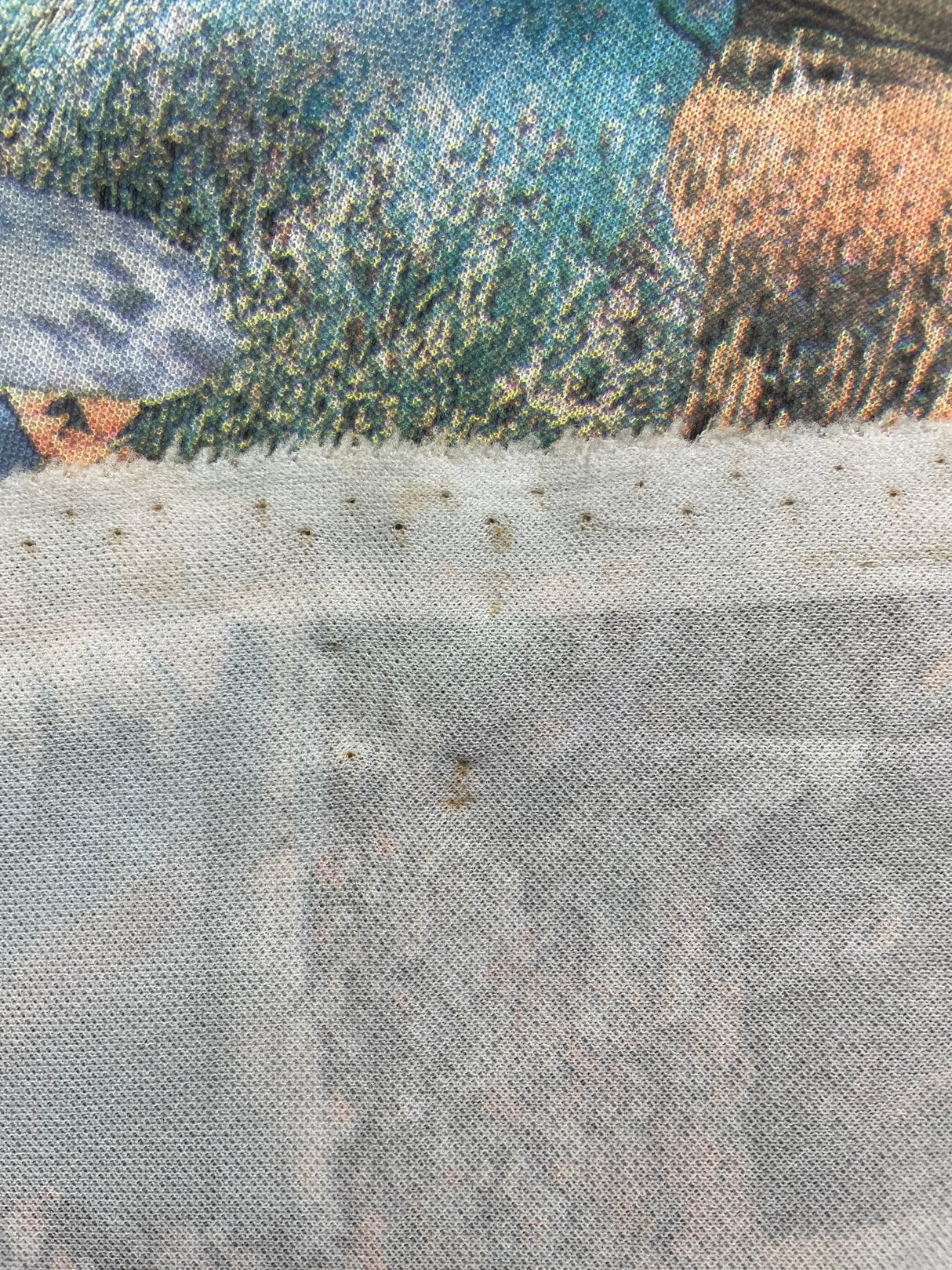 1970’s Collage Artwork with Rainbow Novelty Print Polyester Fabric - BTY (H2)